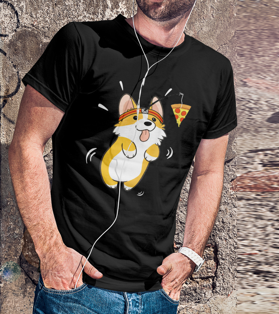 Corgi Running Pizza Lover Funny Dog Pizza Slice Chase T-Shirt