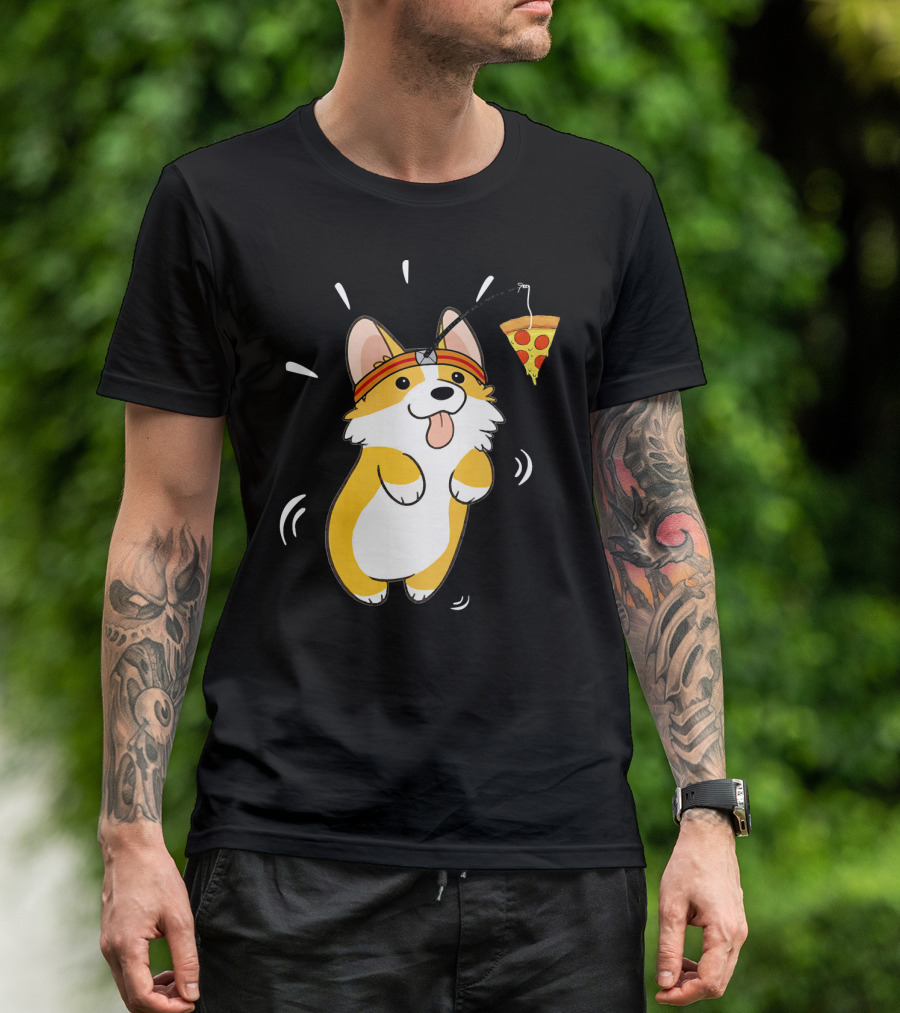 Corgi Running Pizza Lover Funny Dog Pizza Slice Chase T-Shirt