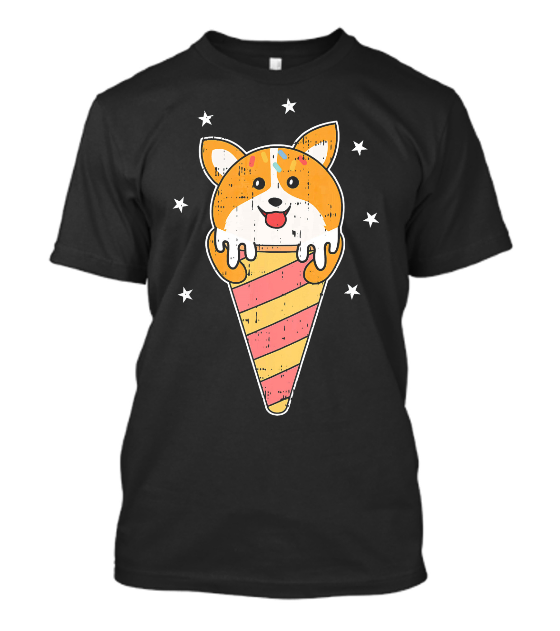 Corgi Dog Ice Cream Cone Melting Cute Stars T-Shirt