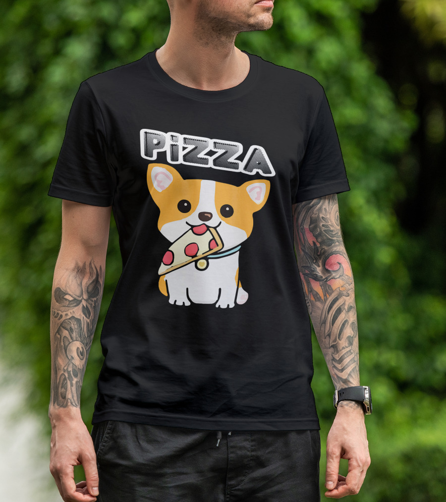Corgi With Pizza Slice Cute T-Shirt
