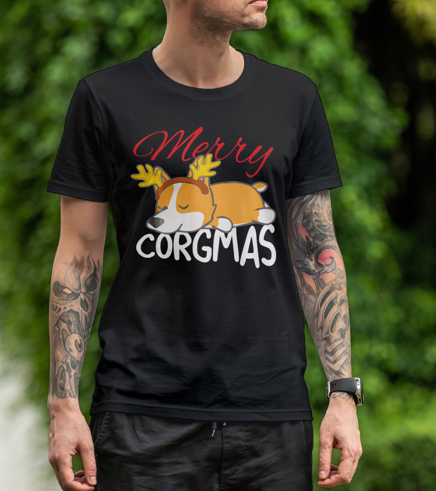 Merry Corgmas Corgi Lovers Dog Reindeer Antlers Holiday T-Shirt