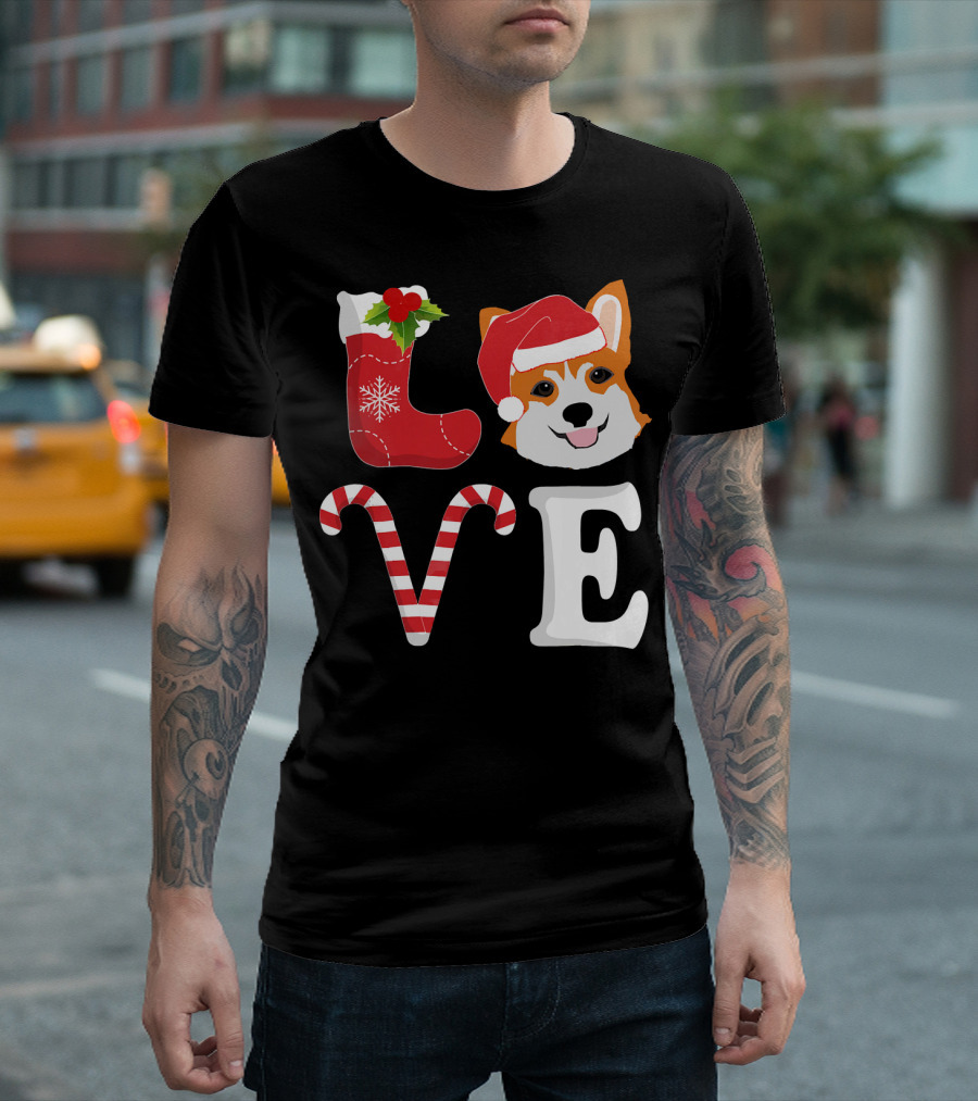 Christmas Corgi Santa Stocking Candy Cane Love T-Shirt