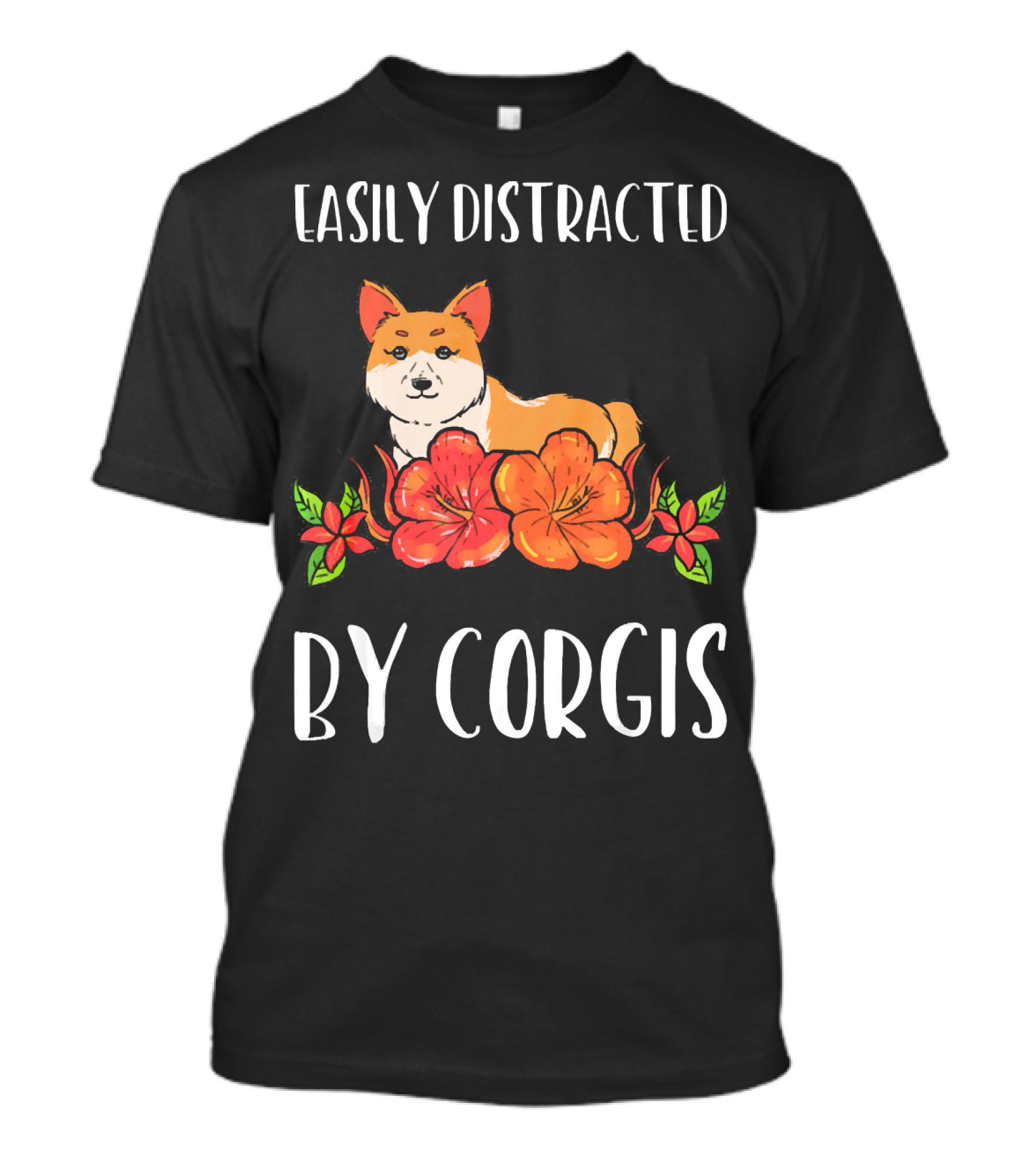 Easily Distracted By Corgis With Flowers T-Shirt