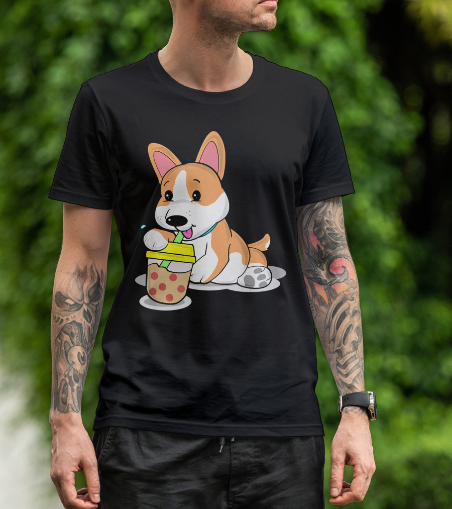 Boba Tea Corgi Dog Lover Kawaii Japanese Cute Corgi Drinking Bubble Tea T-Shirt