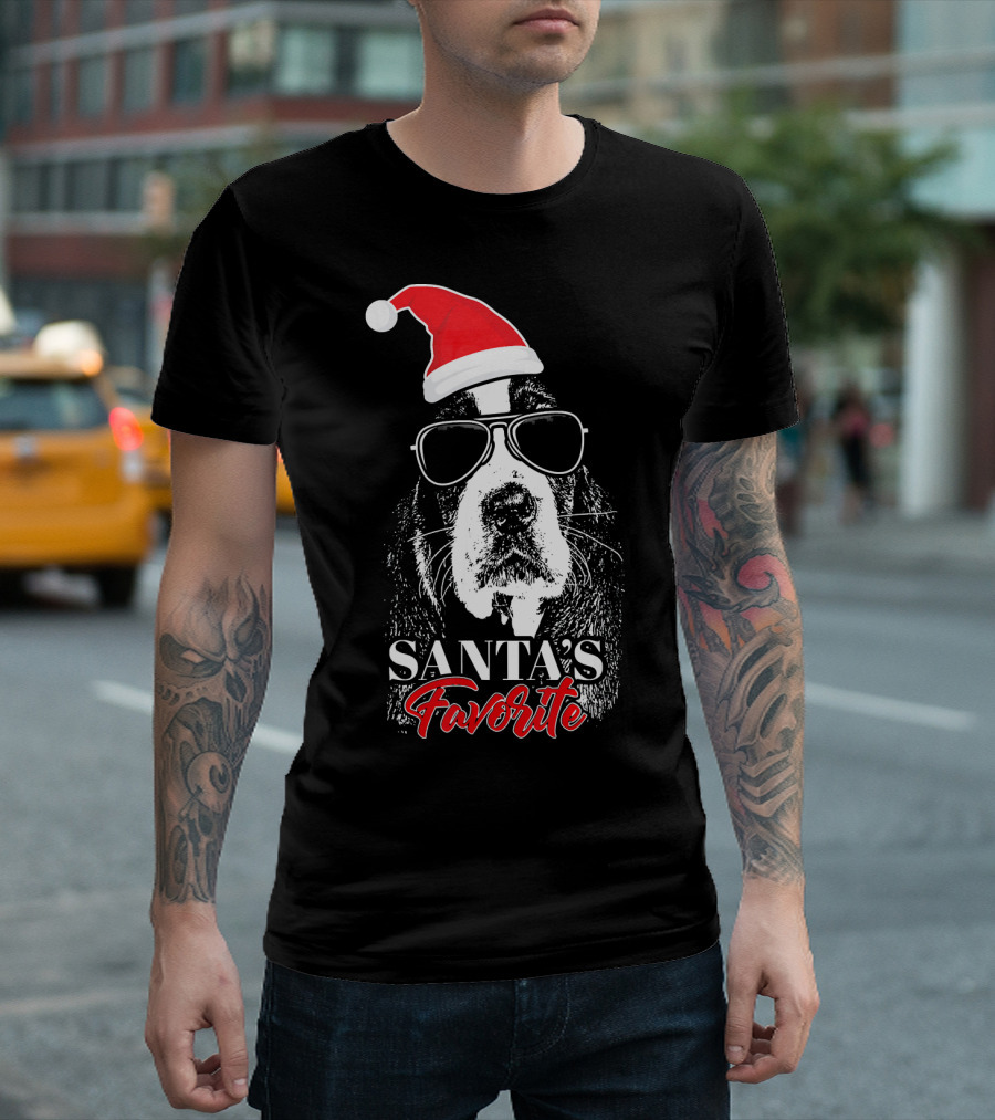 Santa's Favorite Basset Hound with Sunglasses and Hat T-Shirt