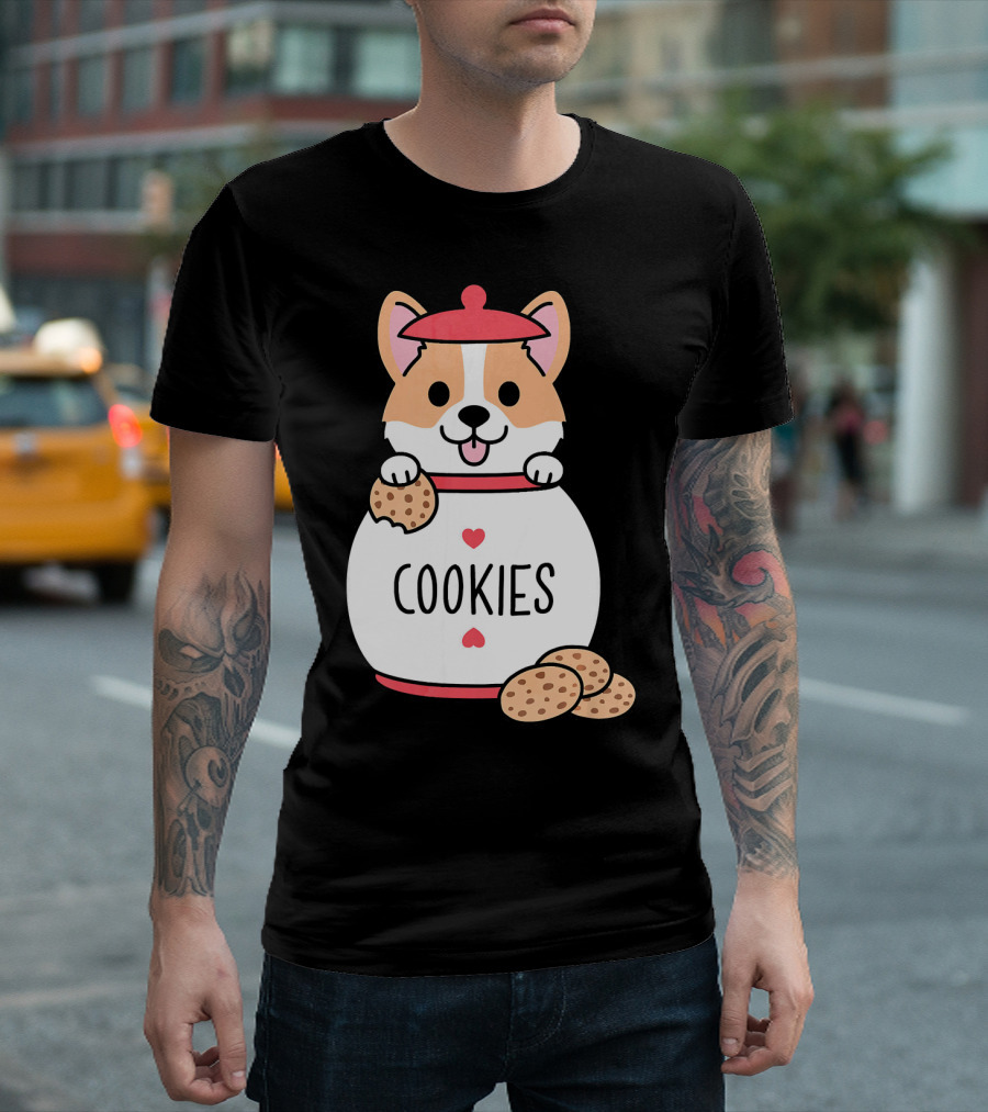 Playful Corgi in Cookies Jar with Hearts and Treats T-Shirt