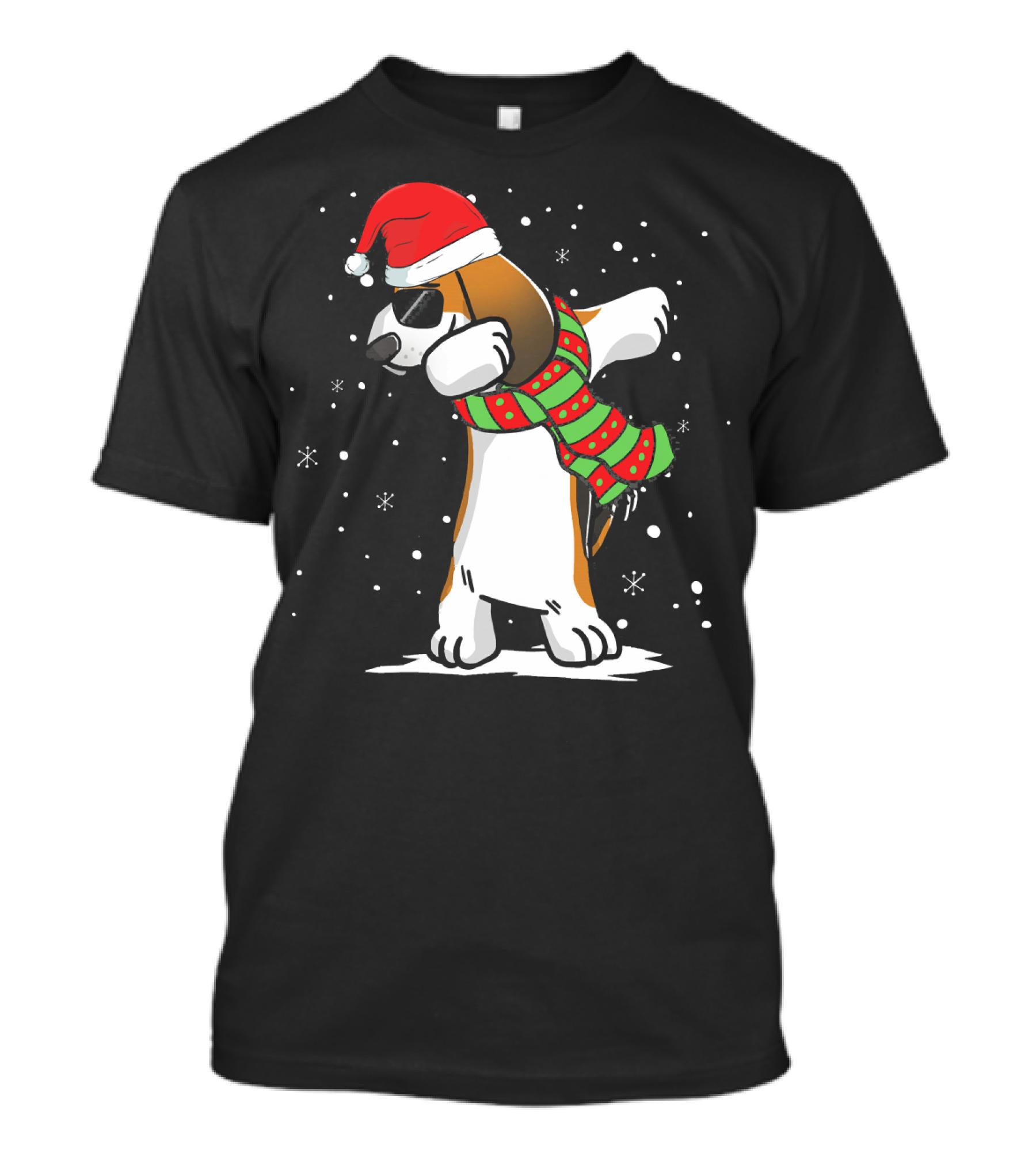 Dabbing Basset Hound Santa Hat Christmas Scarf Snowflakes T-Shirt