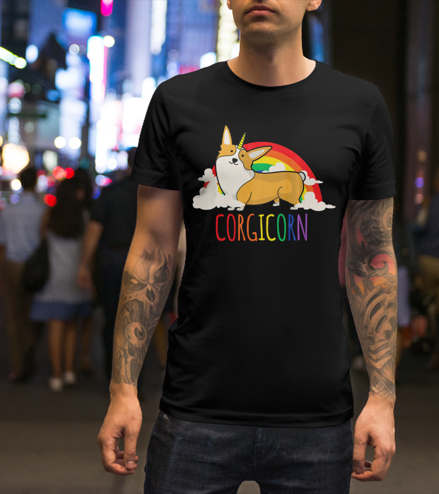 Corgi Unicorn Dog Rainbow Corgicorn Clouds T-Shirt
