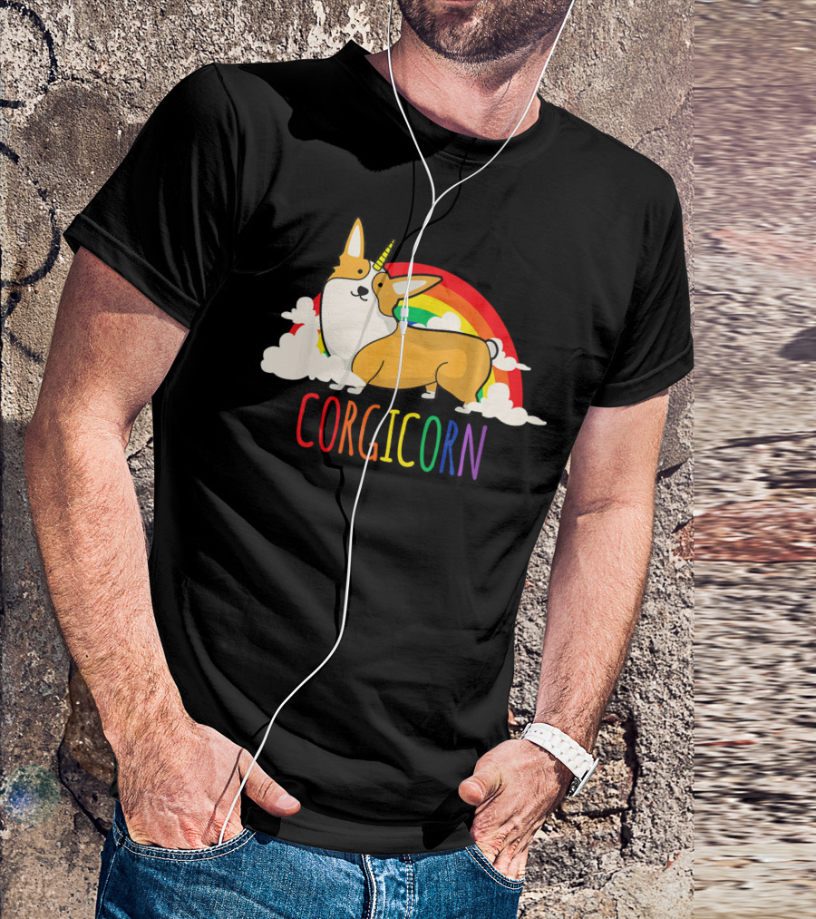Corgi Unicorn Dog Rainbow Corgicorn Clouds T-Shirt