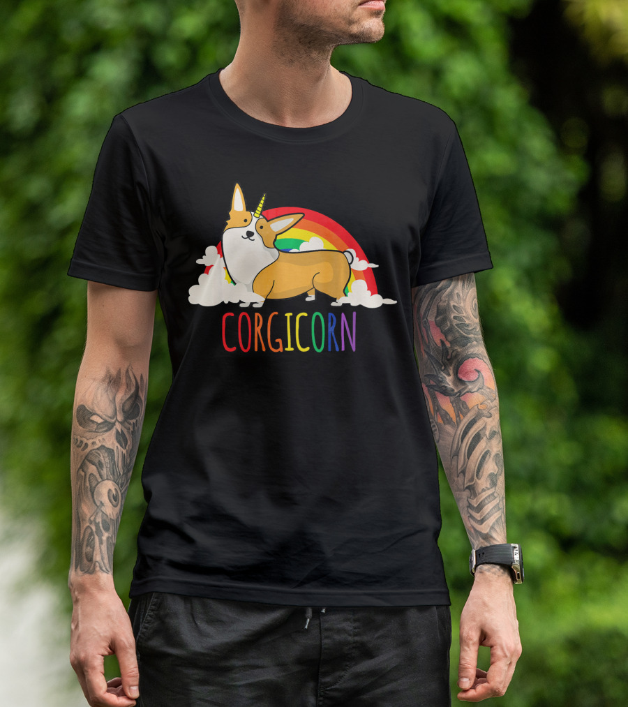 Corgi Unicorn Dog Rainbow Corgicorn Clouds T-Shirt