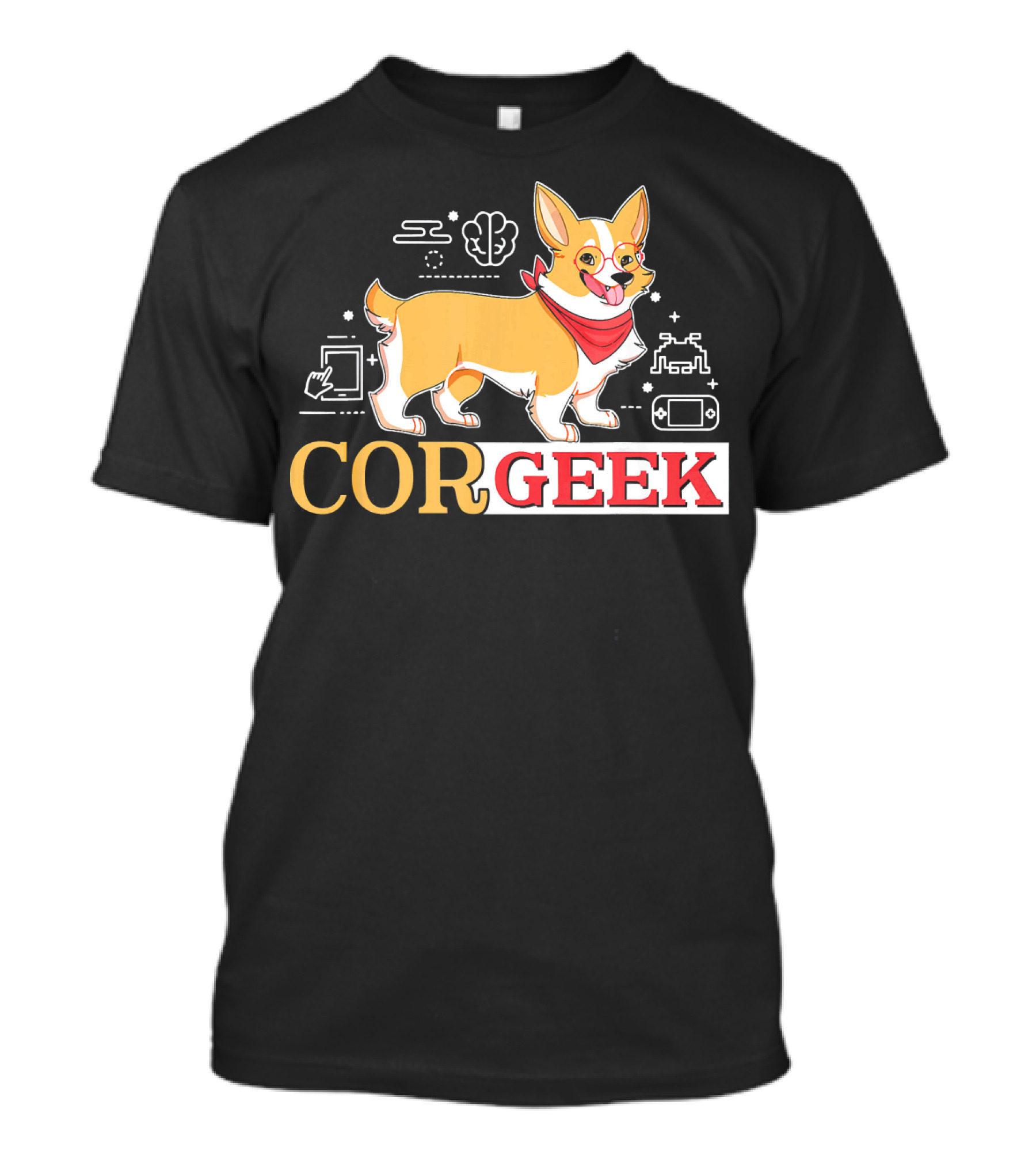 COR GEEK Corgi Tech Icons T-Shirt