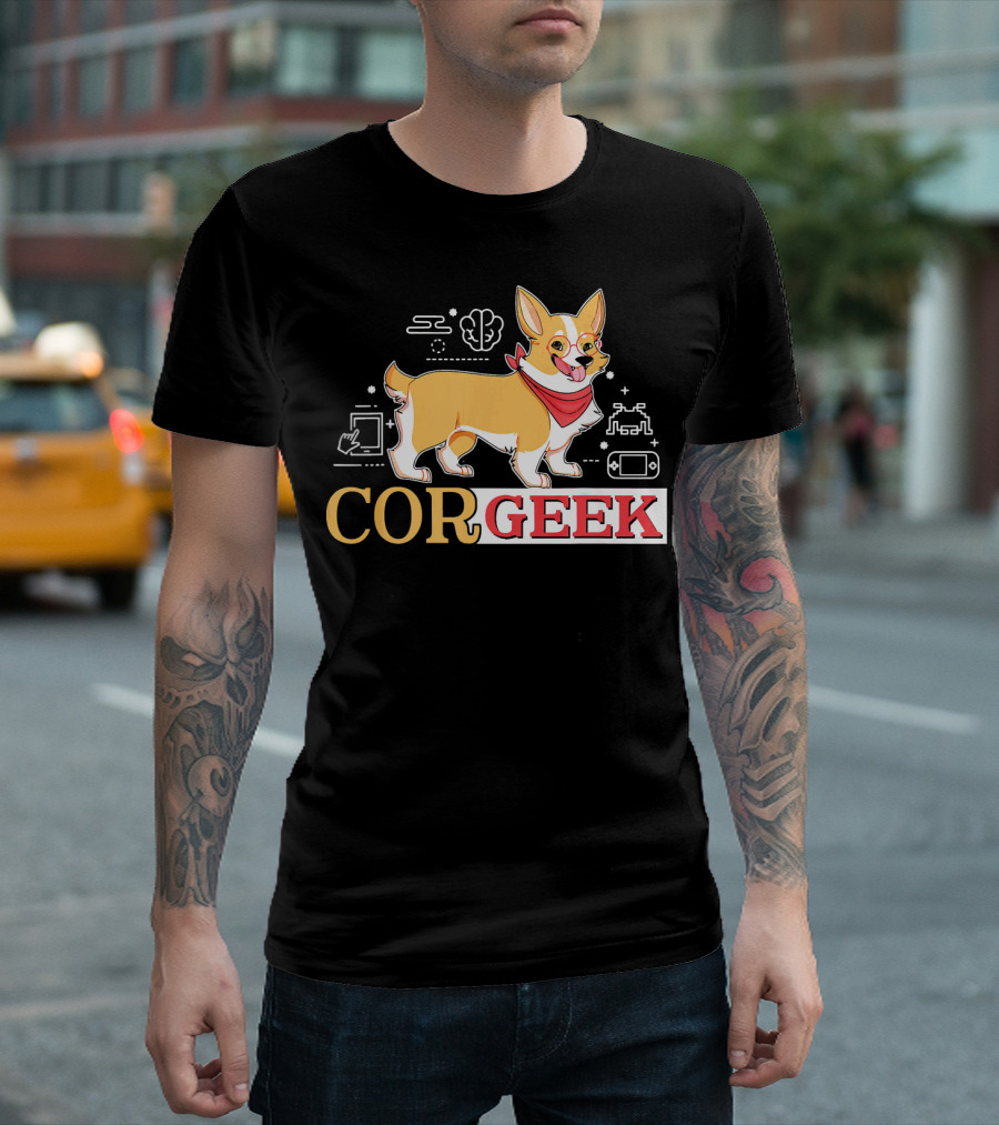 COR GEEK Corgi Tech Icons T-Shirt