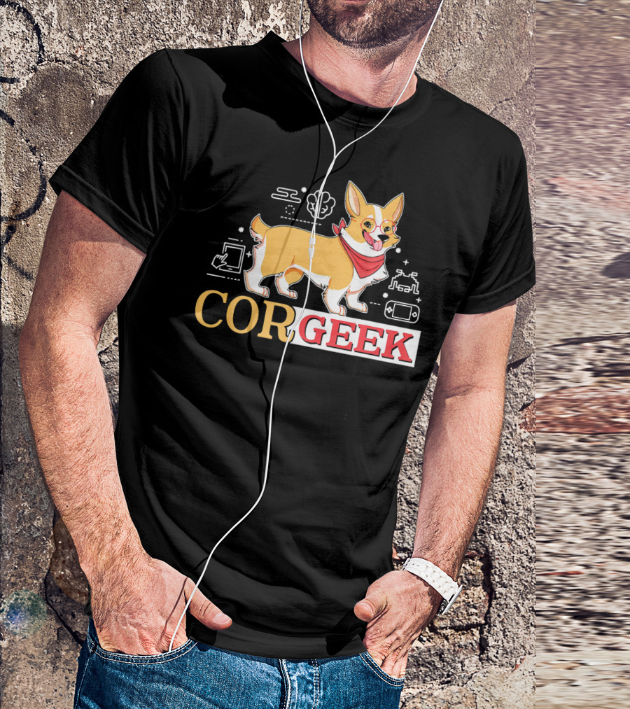 COR GEEK Corgi Tech Icons T-Shirt