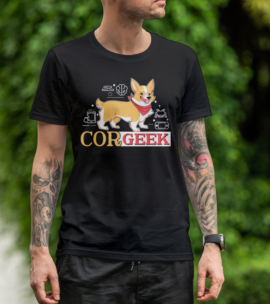 COR GEEK Corgi Tech Icons T-Shirt