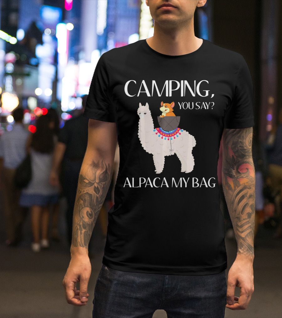 Camping You Say Alpaca My Bag Llama With Corgi Rider T-Shirt