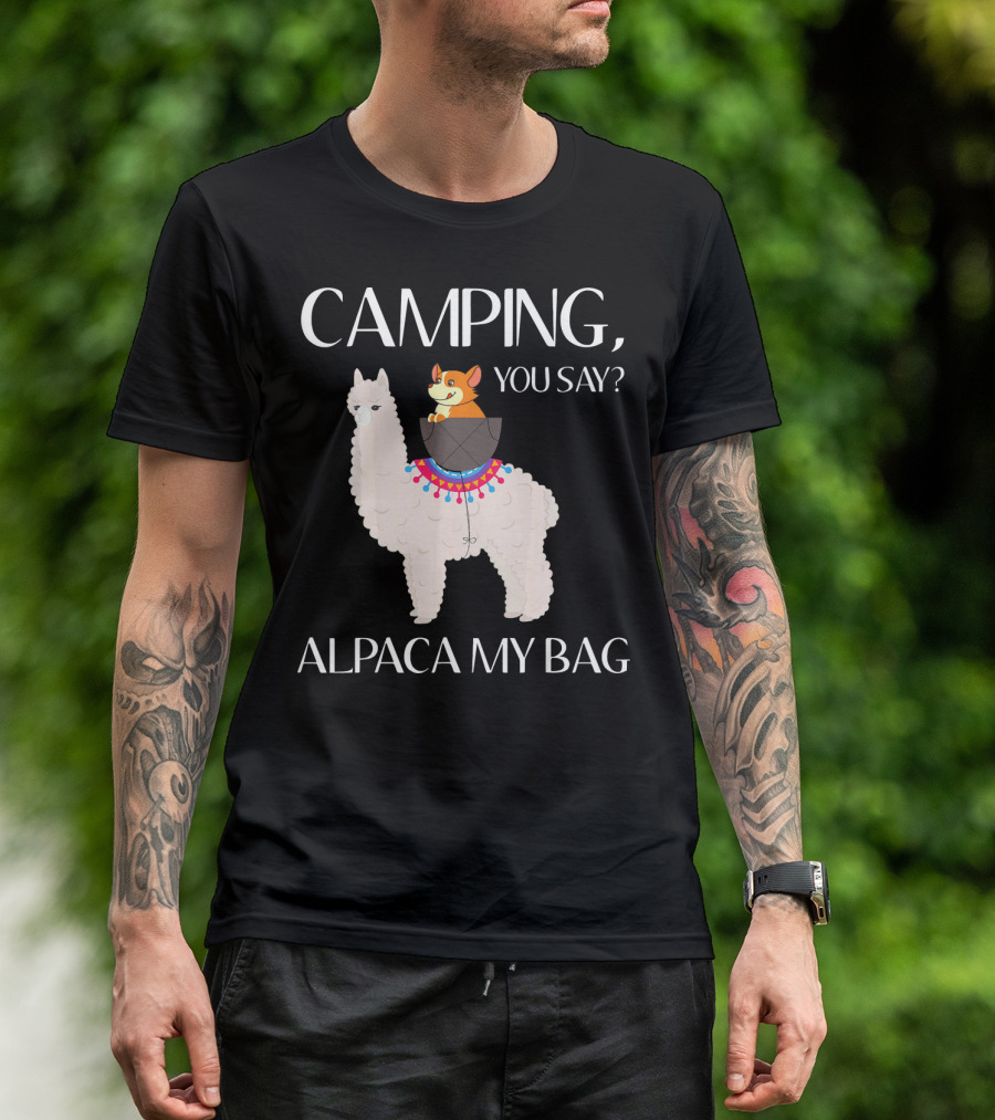 Camping You Say Alpaca My Bag Llama With Corgi Rider T-Shirt