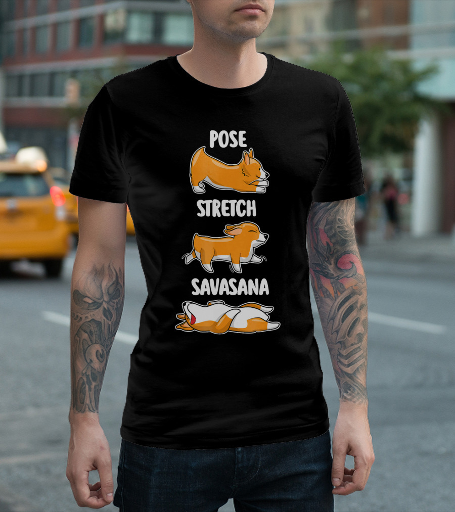 Pose Stretch Savasana Cute Corgi Yoga T-Shirt