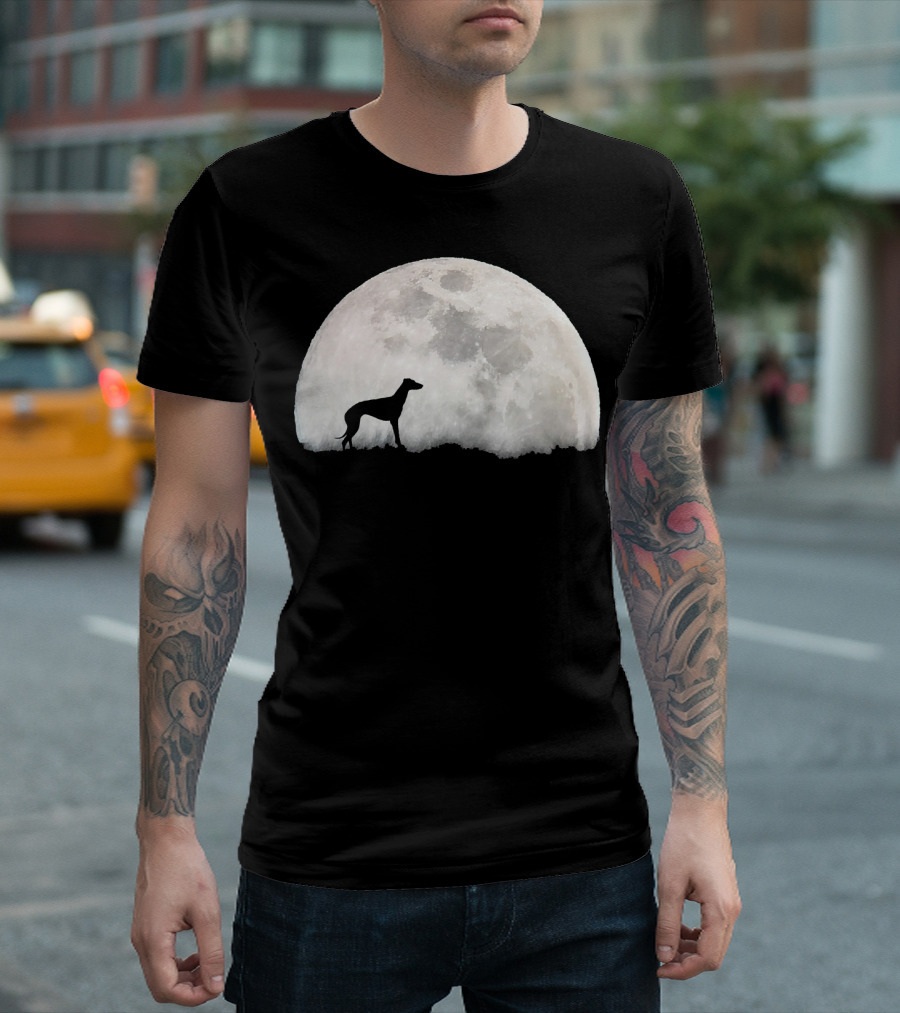 Greyhound Silhouette Against Full Moon Halloween T-Shirt