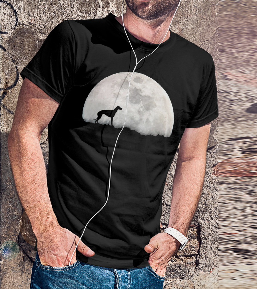 Greyhound Silhouette Against Full Moon Halloween T-Shirt