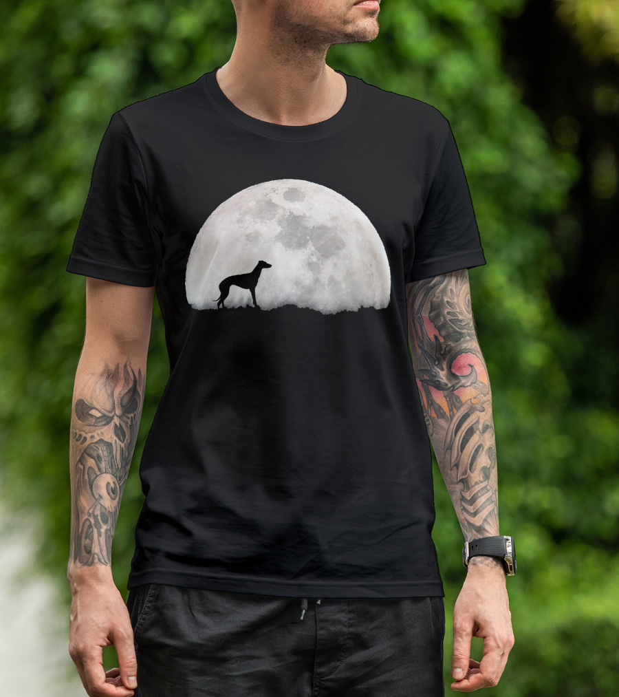 Greyhound Silhouette Against Full Moon Halloween T-Shirt