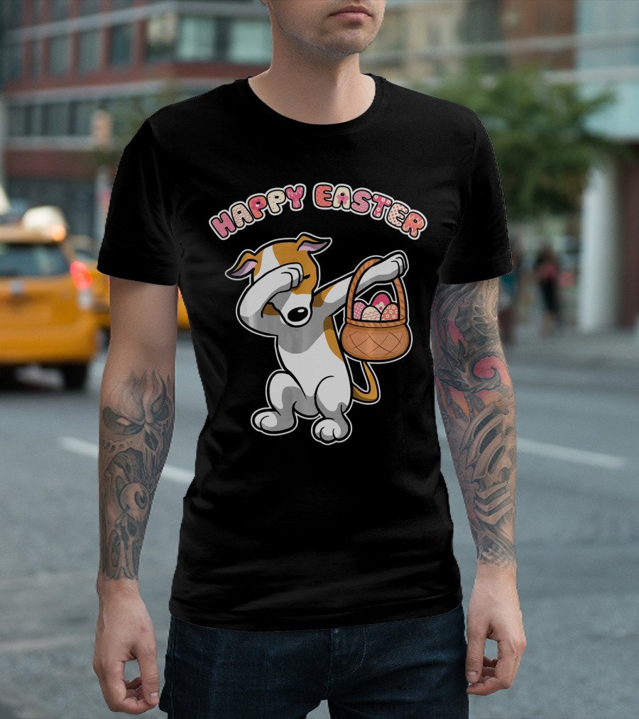 Happy Easter Dabbing Greyhound with Basket of Eggs T-Shirt