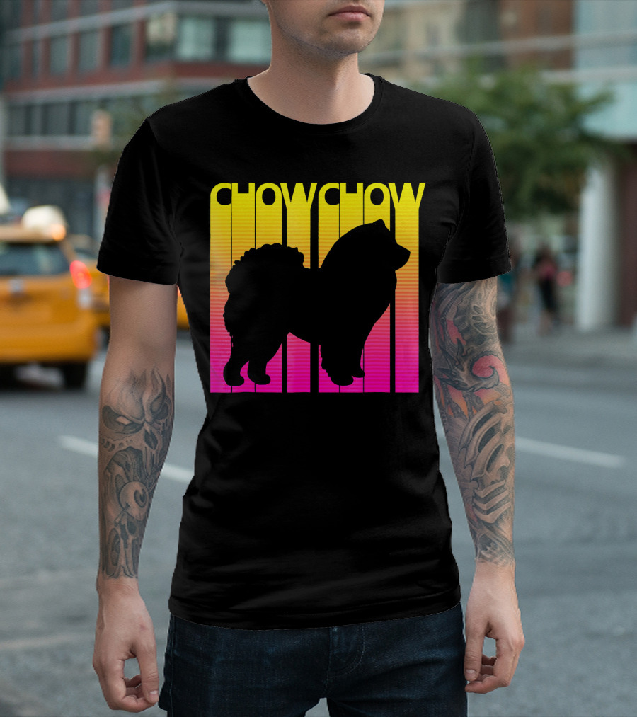 Retro Chow Chow Dog Silhouette Sunset Gradient T-Shirt