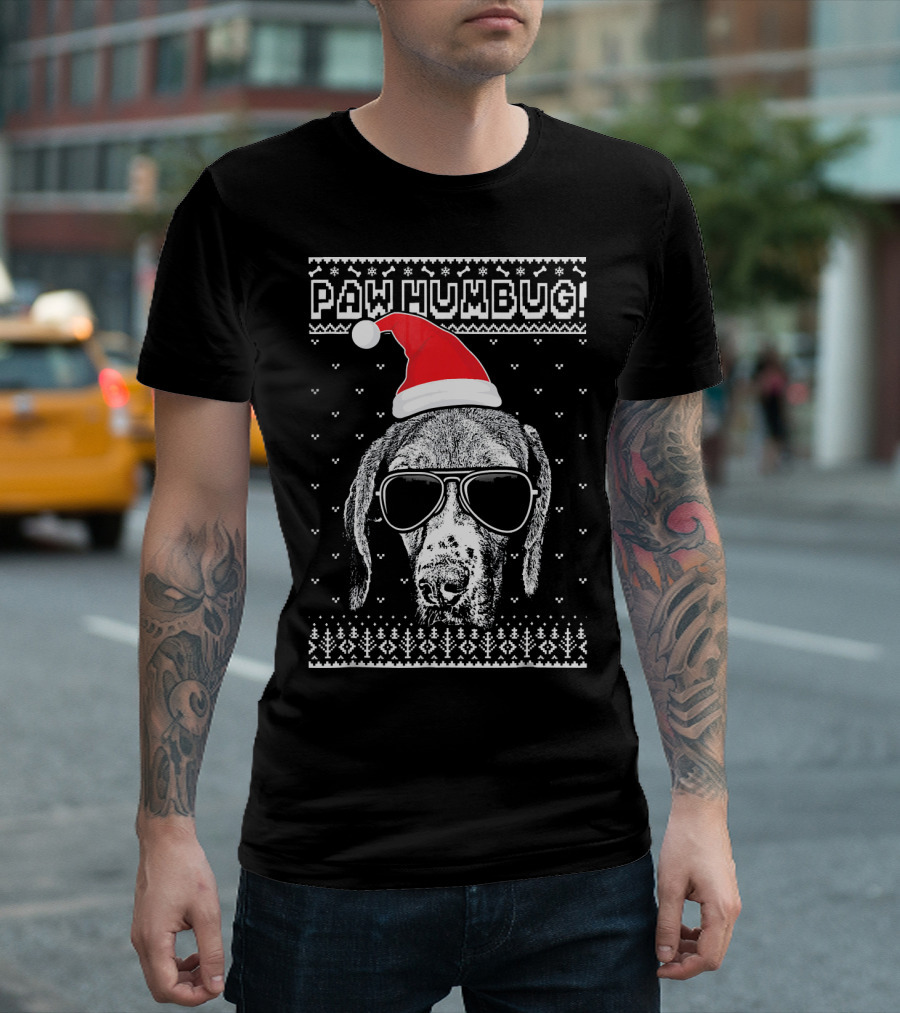 Paw Humbug Funny Christmas English Coonhound Santa Hat Sunglasses T-Shirt