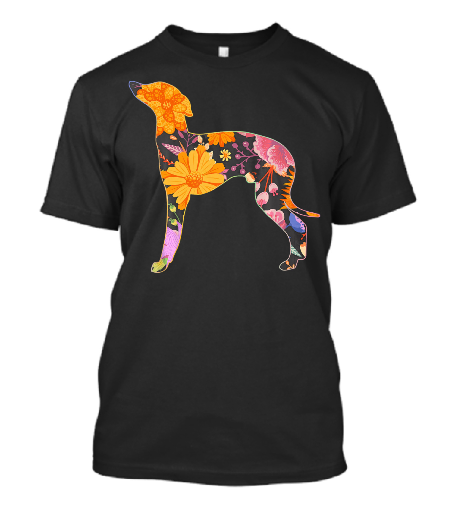 Floral Flower Vintage Retro Italian Greyhound Silhouette With Colorful Bloom T-Shirt