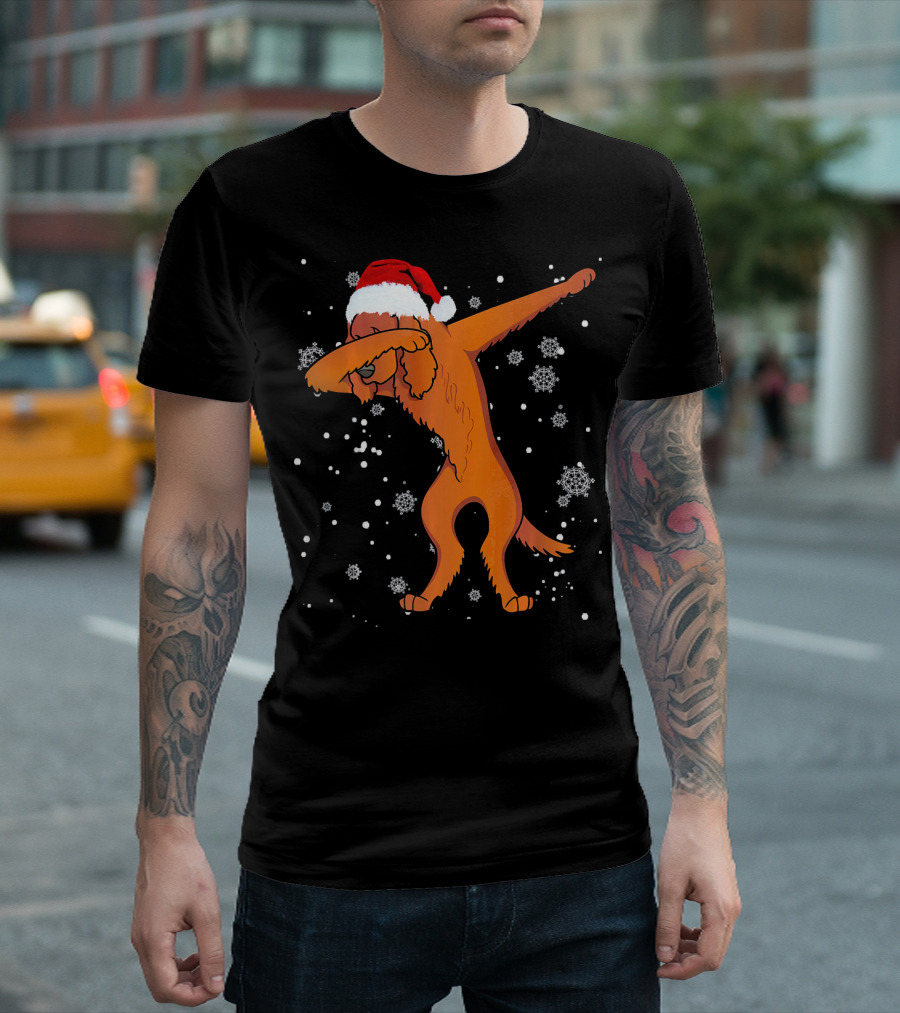 Irish Setter Dabbing Santa Hat Snowflakes Christmas Dog T-Shirt