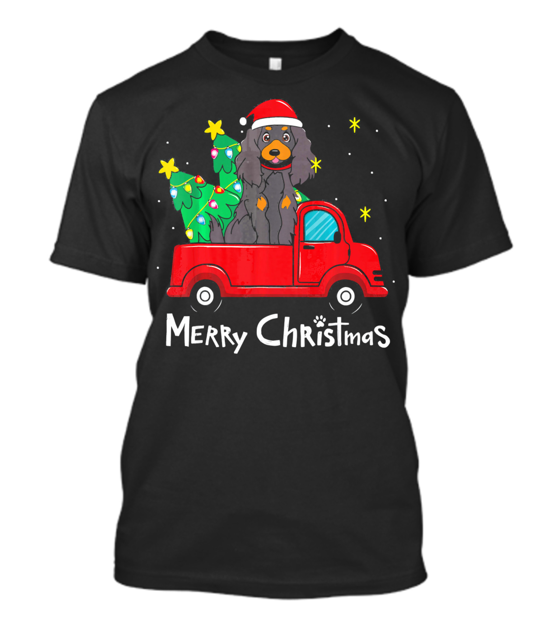 Merry Christmas Gordon Setter Truck With Tree T-Shirt