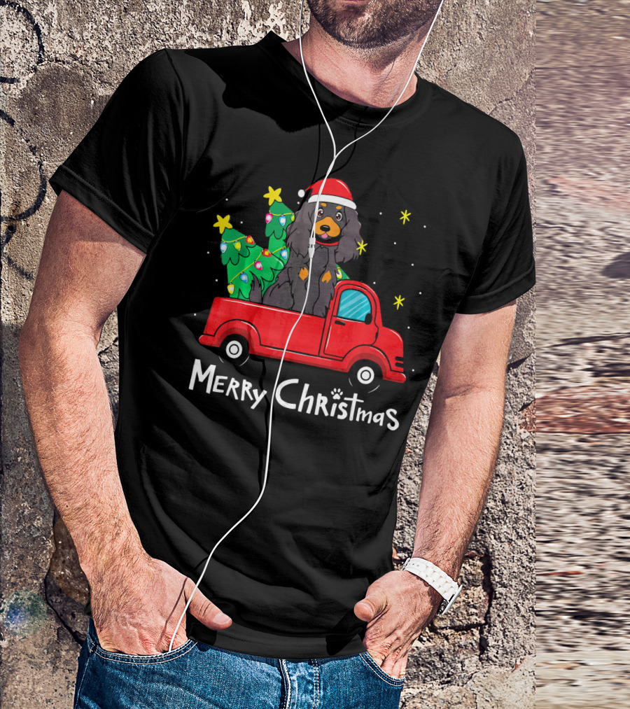 Merry Christmas Gordon Setter Truck With Tree T-Shirt