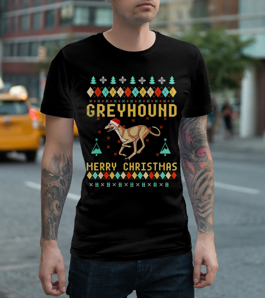 GREYHOUND Merry Christmas Santa Hat Ugly Christmas T-Shirt