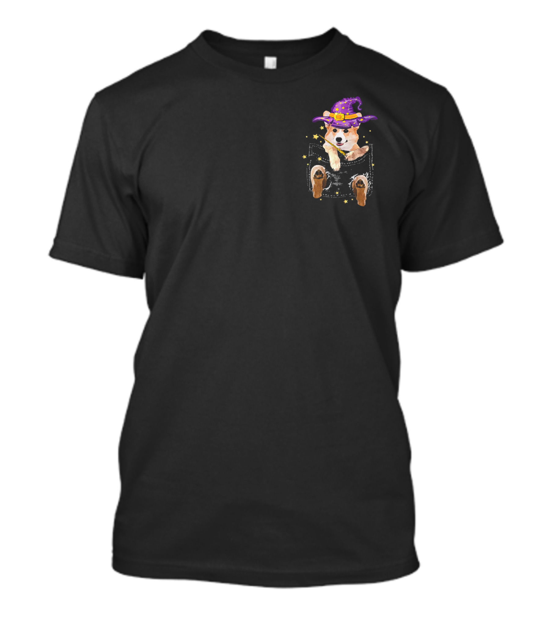 Corgi Witch In Pocket With Stars And Magic Hat T-Shirt