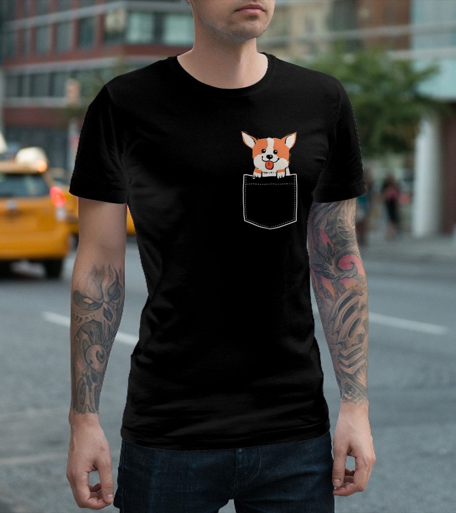 Cute Corgi Popping Out Of Your Front Pocket Dog Love T-Shirt