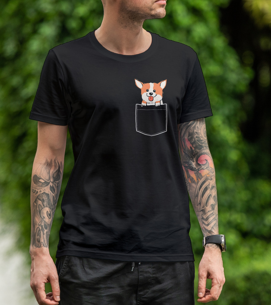 Cute Corgi Popping Out Of Your Front Pocket Dog Love T-Shirt