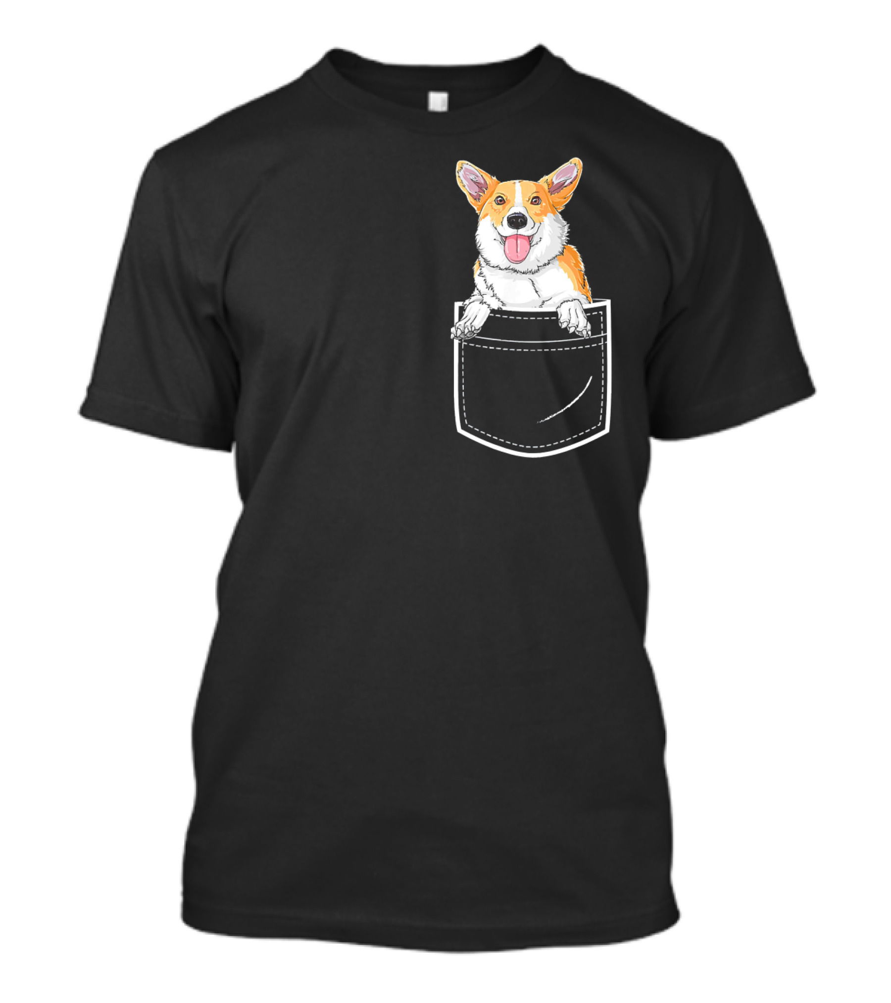 Corgi Pops Out Playfully From Front Pocket T-Shirt