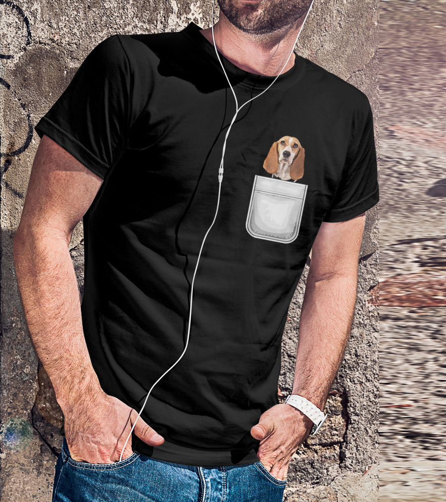 Basset Hound Puppy Dog Head Peeking Out Of Pocket T-Shirt