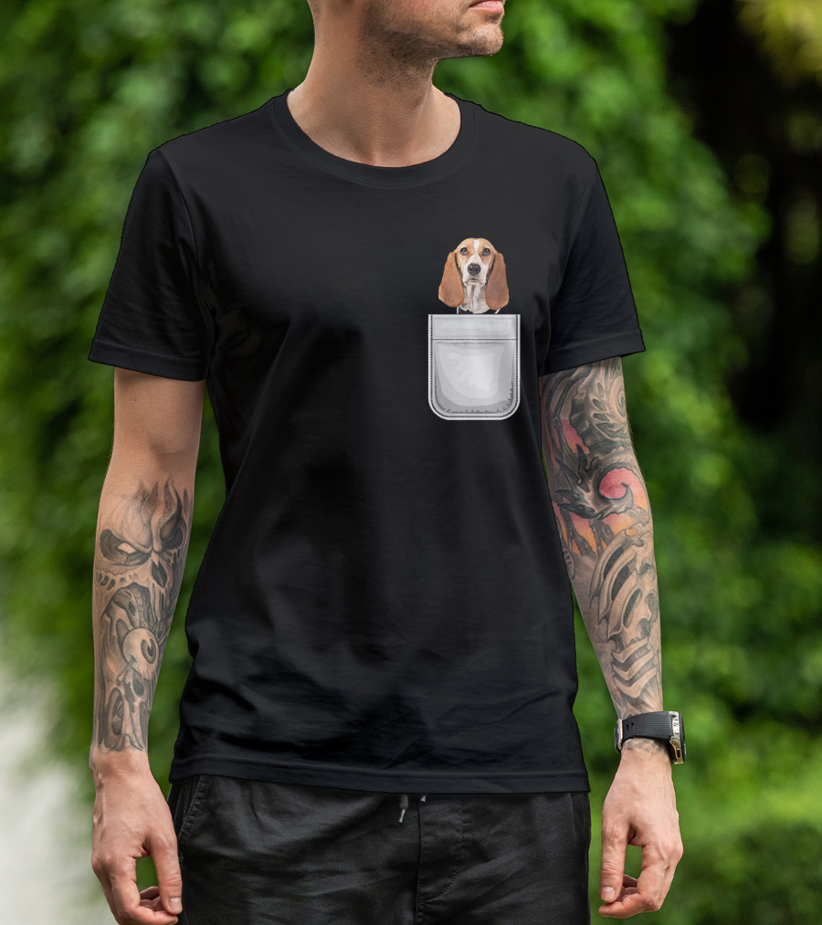 Basset Hound Puppy Dog Head Peeking Out Of Pocket T-Shirt