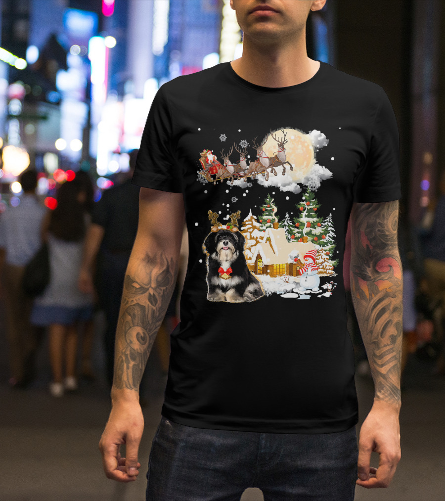 Havanese Comes To Town Santa Sleigh Reindeer Christmas Scene T-Shirt