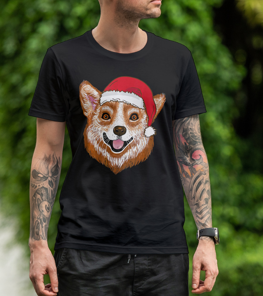 Christmas Corgi With Santa Hat Funny Santa Corgis T-Shirt