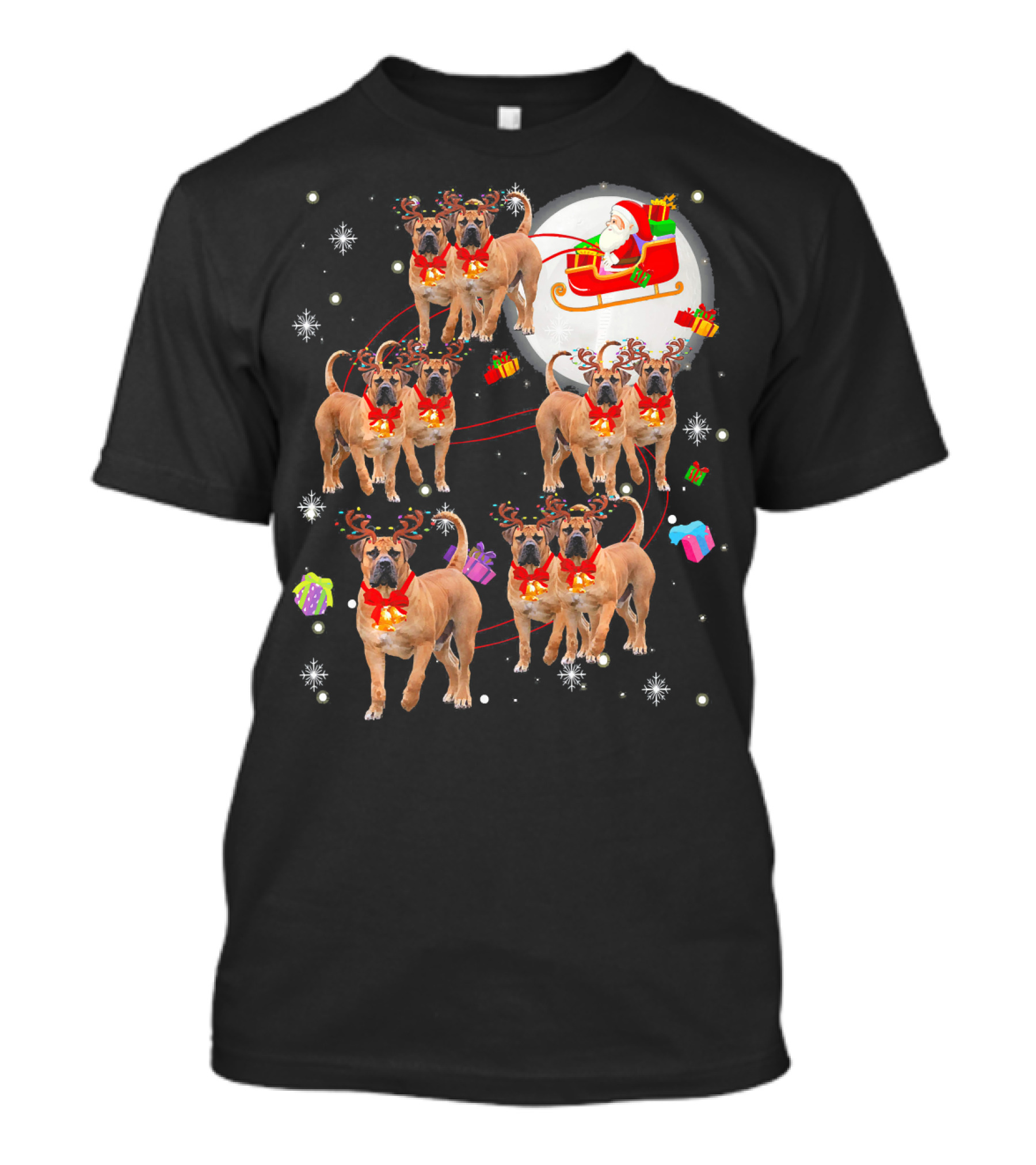 Santa Sleigh English Mastiff Reindeer Christmas Scene T-Shirt