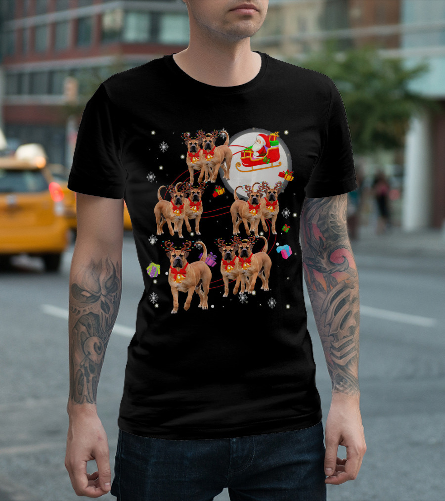 Santa Sleigh English Mastiff Reindeer Christmas Scene T-Shirt