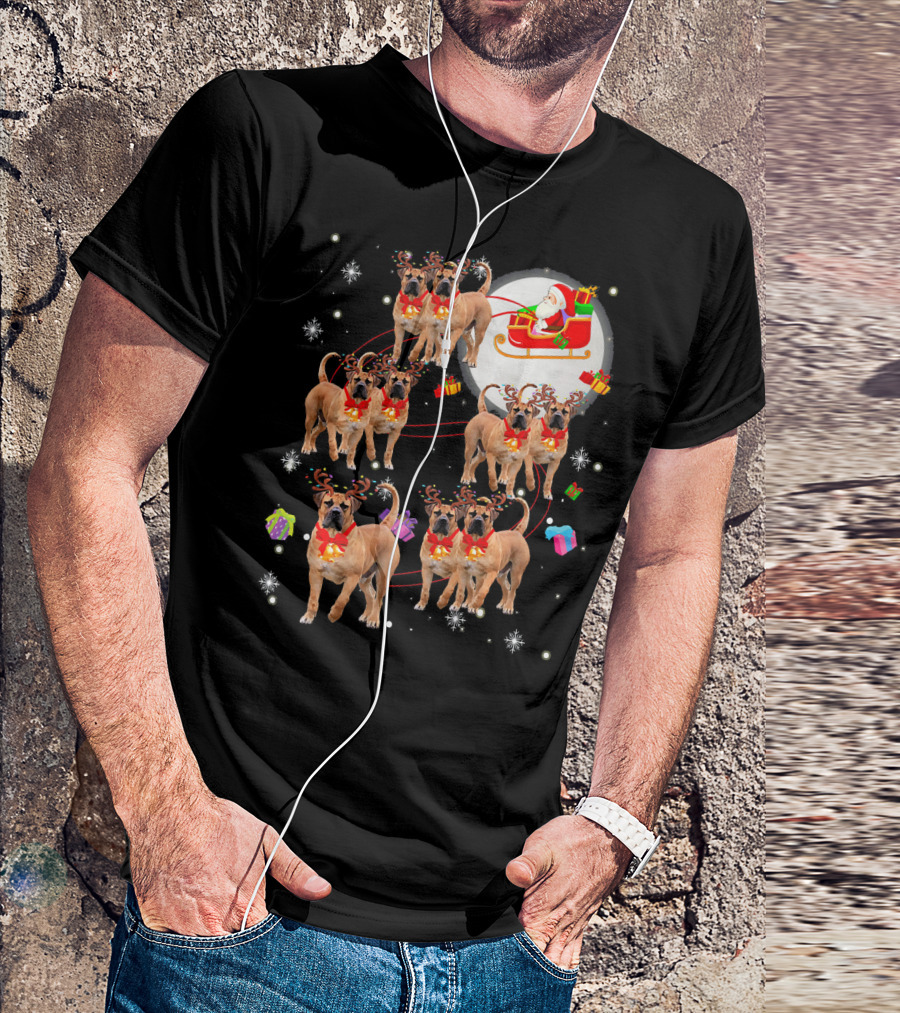 Santa Sleigh English Mastiff Reindeer Christmas Scene T-Shirt