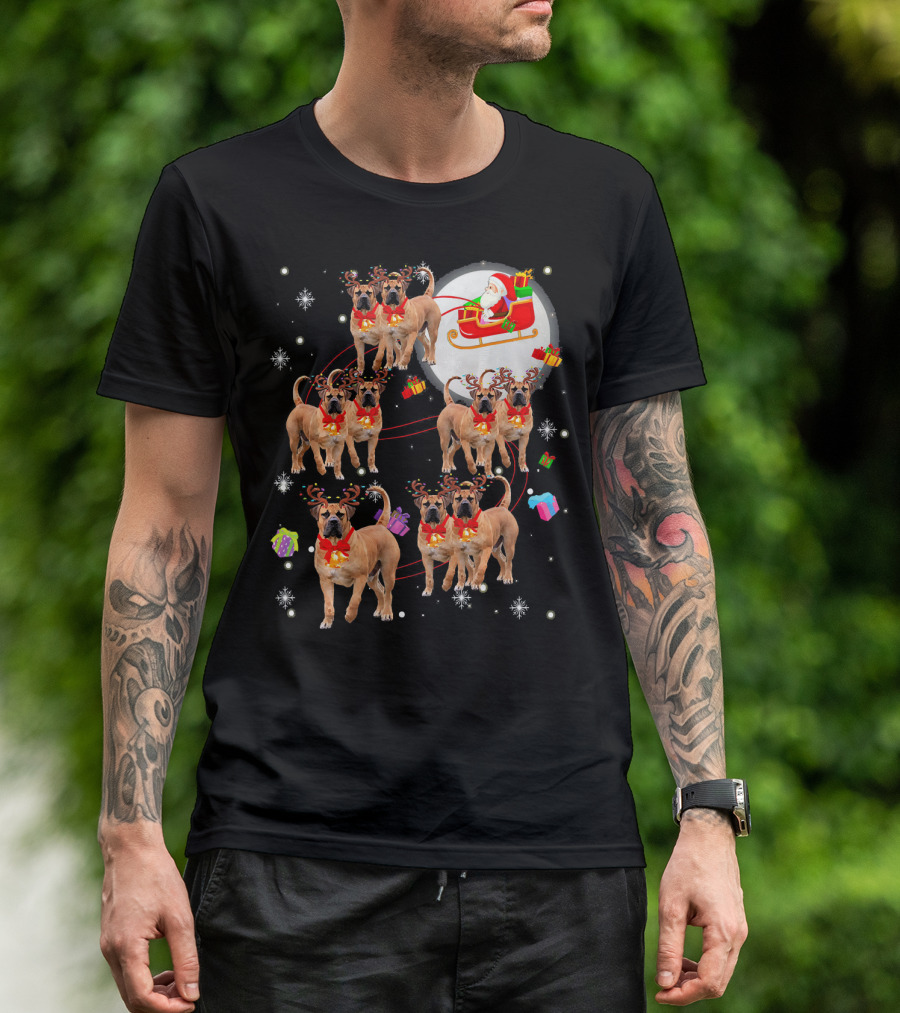 Santa Sleigh English Mastiff Reindeer Christmas Scene T-Shirt