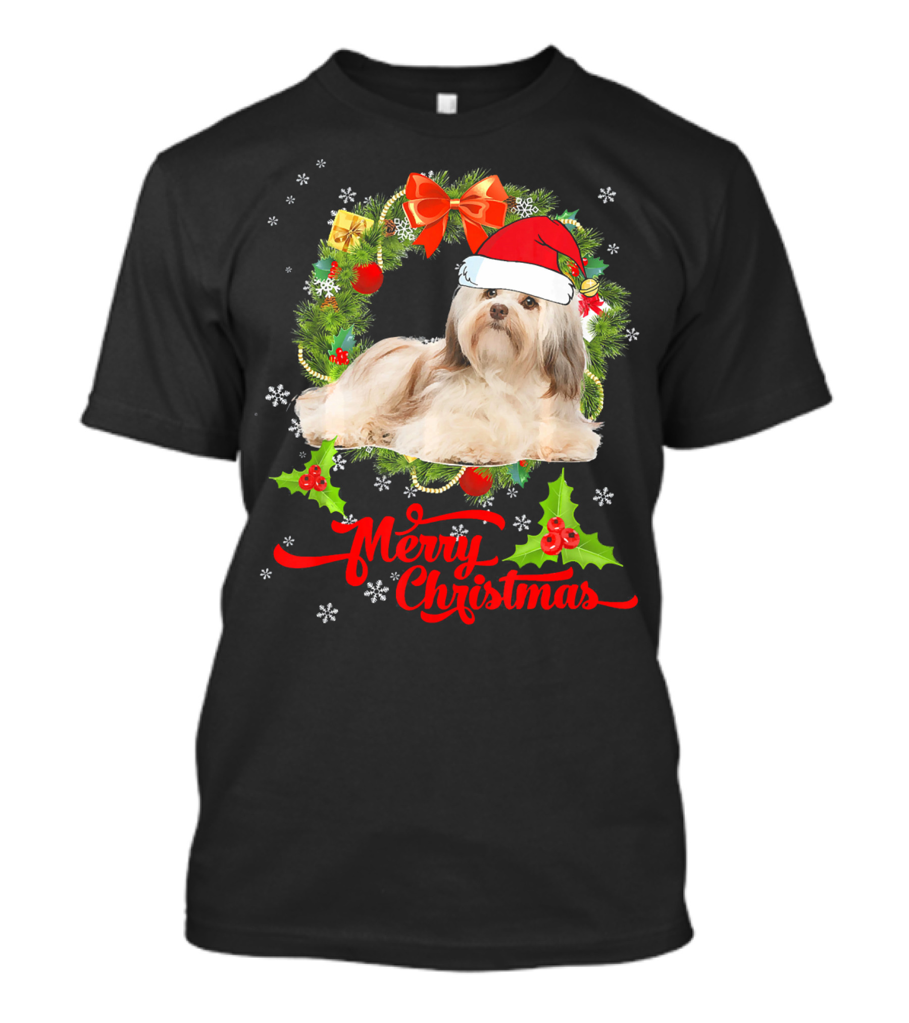 Merry Christmas Havanese Santa Wreath T-Shirt