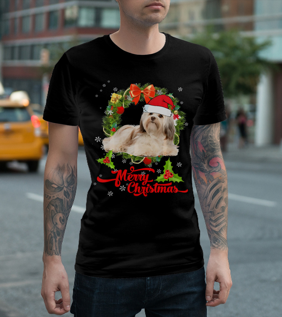Merry Christmas Havanese Santa Wreath T-Shirt