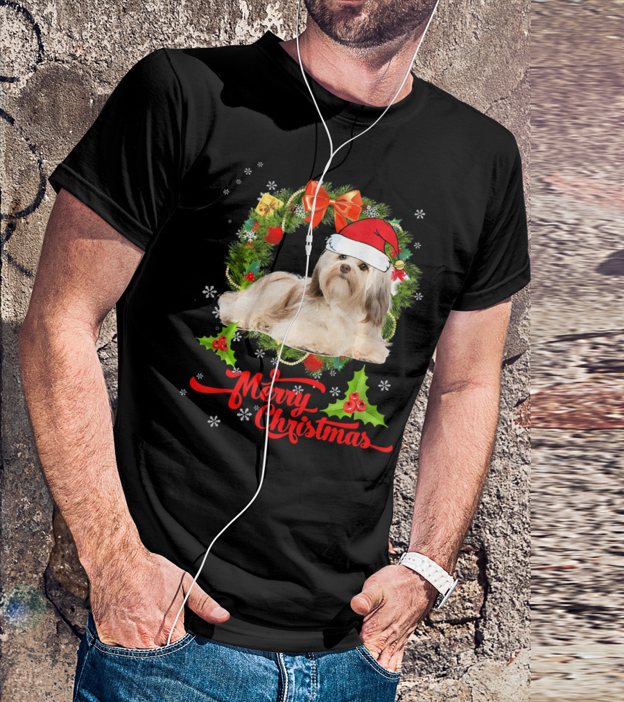 Merry Christmas Havanese Santa Wreath T-Shirt