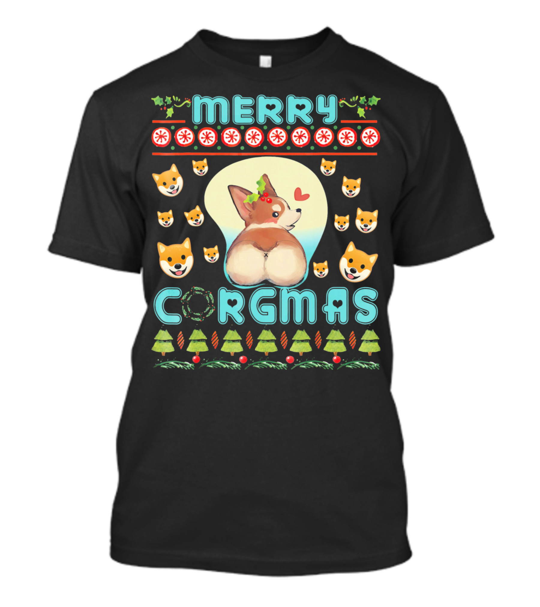 Merry Corgmas Corgi Christmas Co Cute Dog Trees Snowflakes Holiday T-Shirt