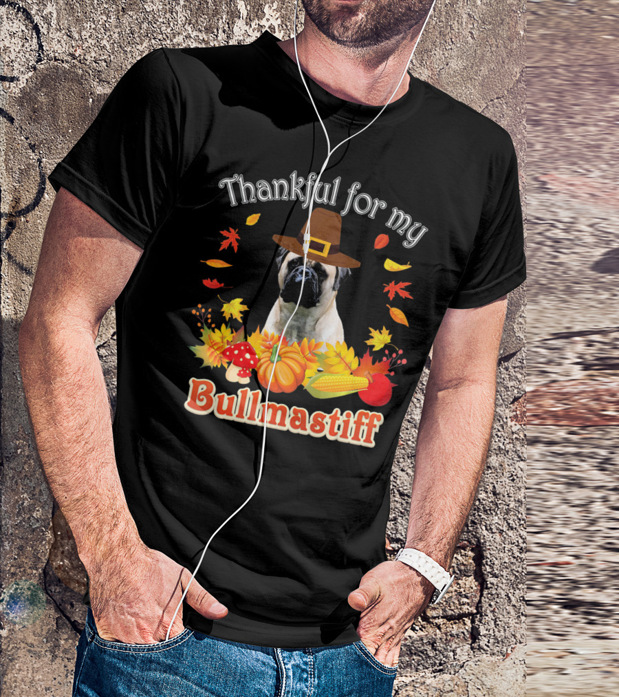 Thankful For My Bullmastiff Thanksgiving Autumn Leaves Harvest Hat T-Shirt