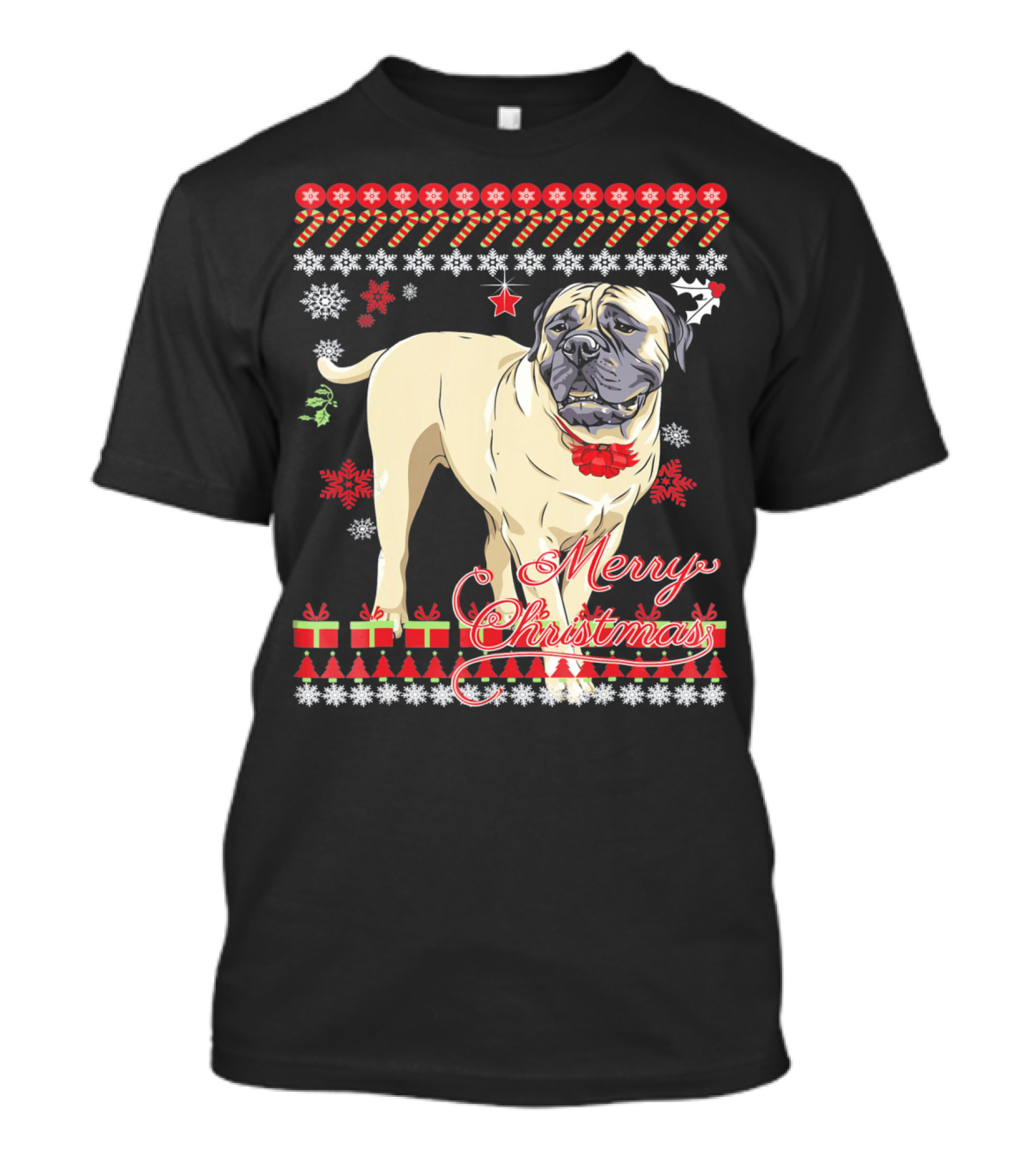 Merry Christmas Funny Ugly Christmas Bullmastiff T-Shirt